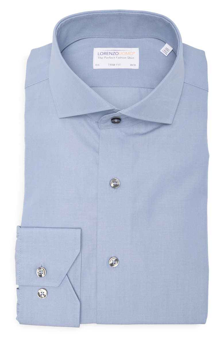 Trim Fit Cotton Dress Shirt, Alternate, color, SLATE BLUE