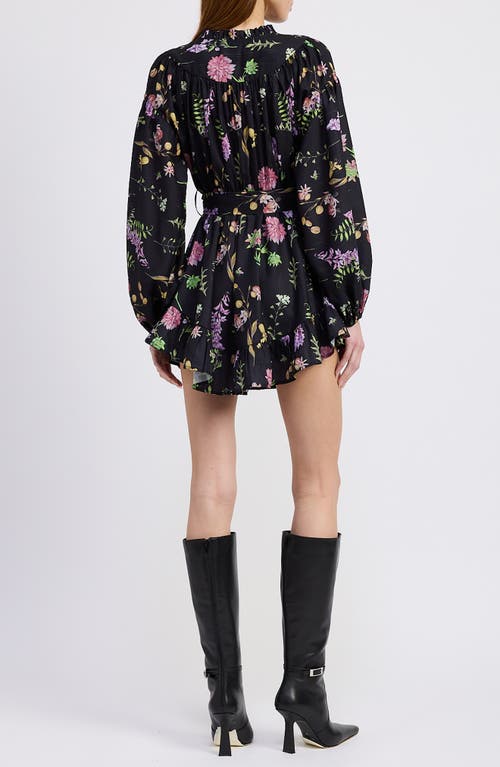 En Saison Harper Metallic Floral Long Sleeve Minidress In Black