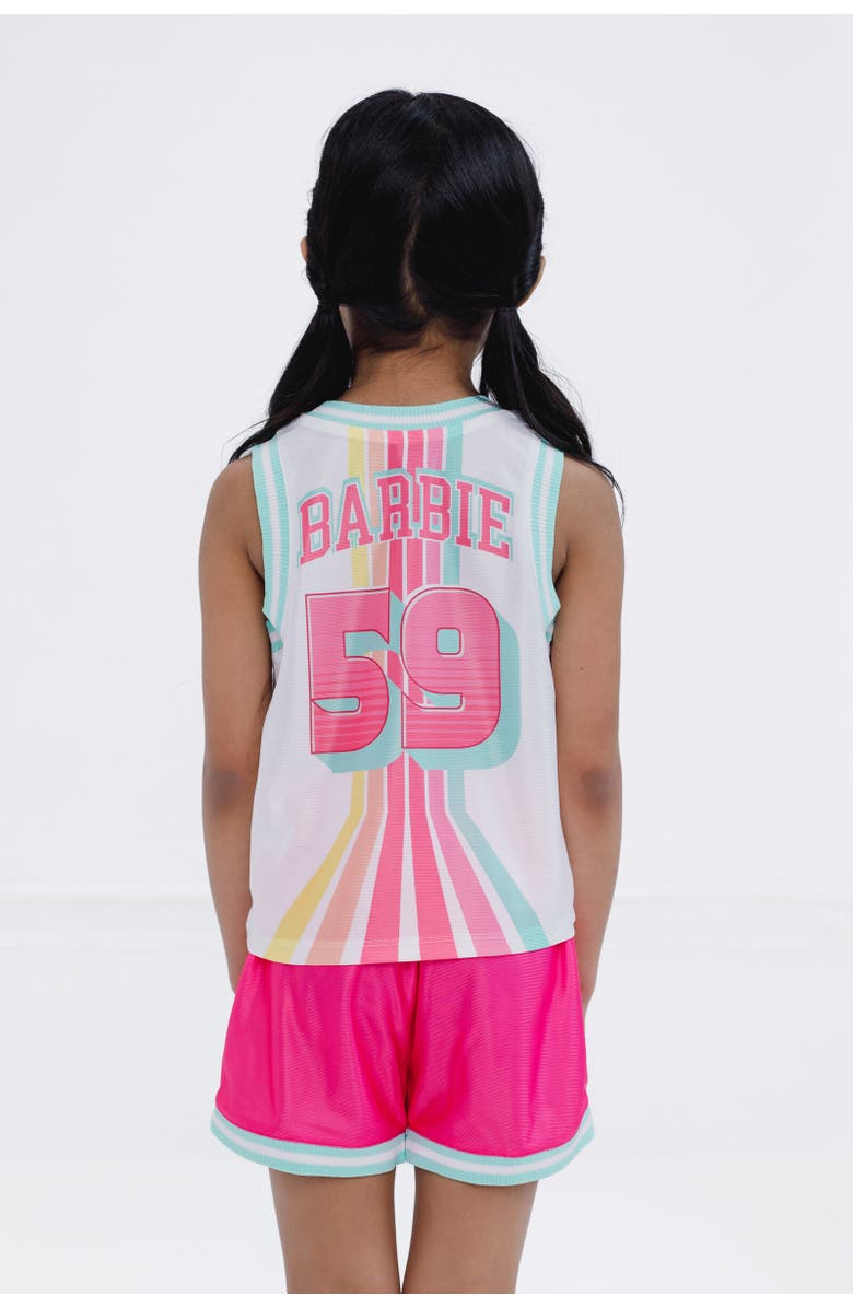 Barbie Athletic Tank Top & Shorts Set, Alternate, color, White / Pink