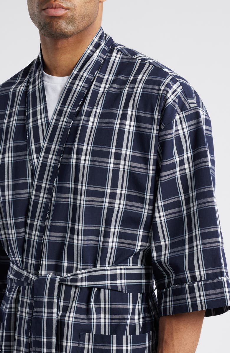 Majestic International Plaid Cotton Oxford Cloth Robe, Alternate, color, Shade