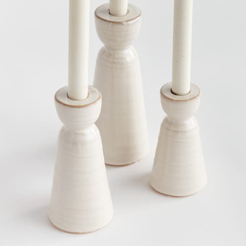 Napa Home & Garden Libbey Decorative Indoor Premium Glaze Finish Stoneware Taper Candle Holders Set In White