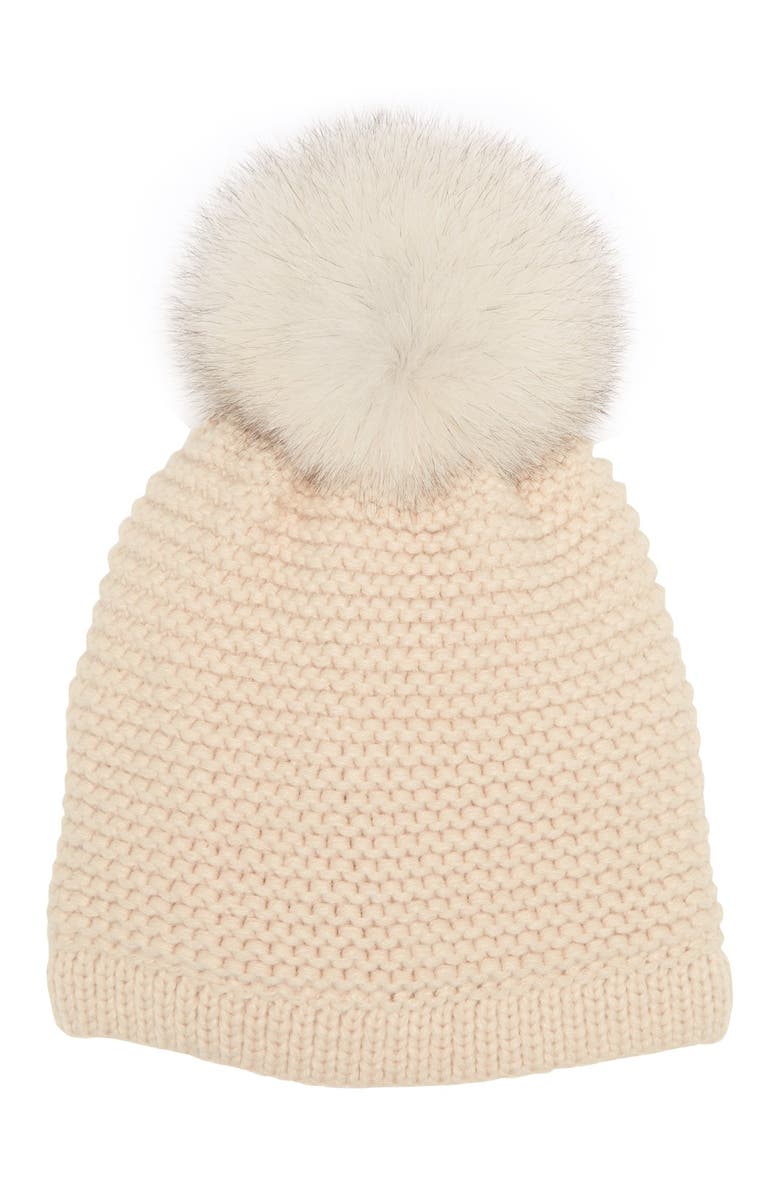 Kyi Kyi Genuine Fox Fur Pompom Knit Beanie, Main, color, 
