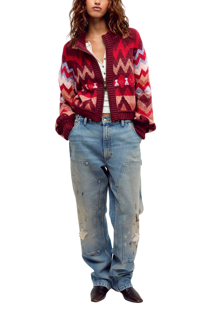 Sundazed Jacquard Cardigan, Alternate, color, CRIMSON FROST