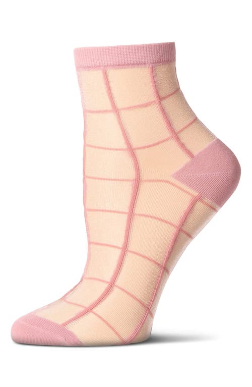 Memoi Sheer Plaid Ankle Socks In Pink