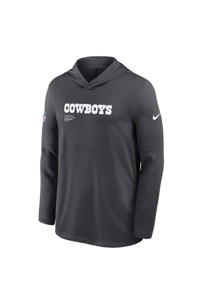 Men's Nike Anthracite Dallas Cowboys Sideline Pure Fury Performance Long Sleeve Hoodie T-Shirt, Alternate, color, Anthracite