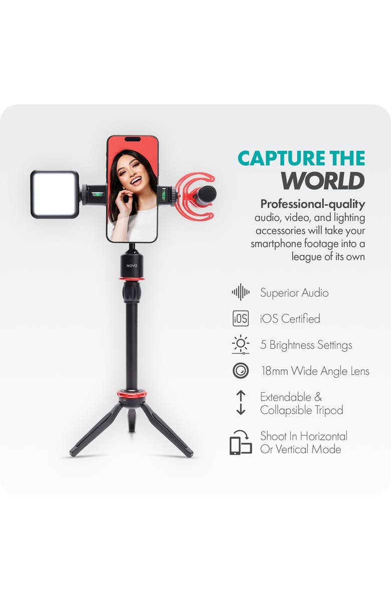 MOVO iVlog1 Vlogging Kit for iPhone - YouTube Starter Kit with Shotgun Mic, LED Light, Tripod, and more, Alternate, color, Black