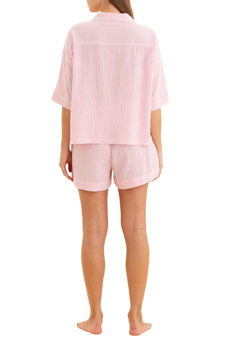 Papinelle Sabine Seersucker Stripe Boxer Short Pajamas, Alternate, color, Wild Rose