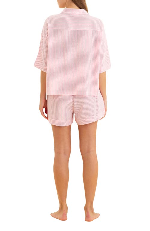Papinelle Sabine Seersucker Stripe Boxer Short Pajamas In Wild Rose