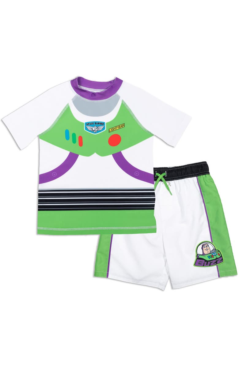 Disney Toy Story Swimwear 2-Piece Rash Guard and Swim Trunks Set, Main, color, Buzz Lightyear White