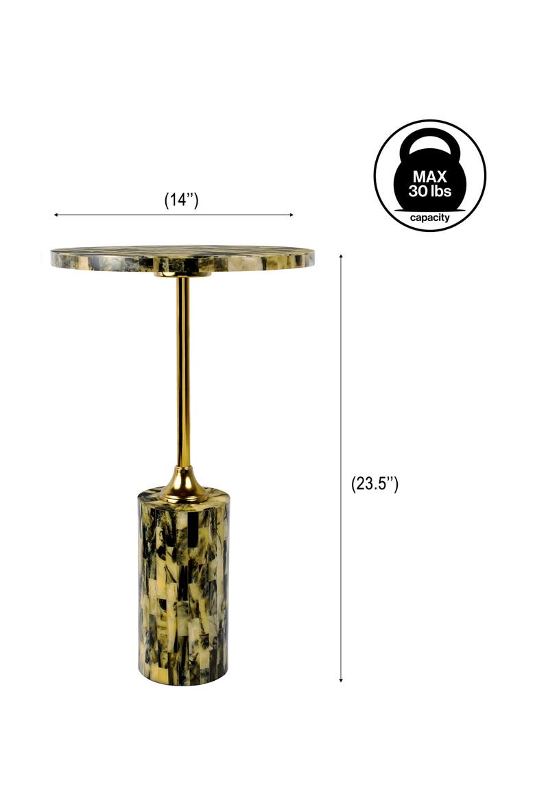 Hedda Art Deco Round Pedestal Drink Table, Iron Candlestick Accent Table with Mosaic Top Cylinder Base, Alternate, color, Yellow