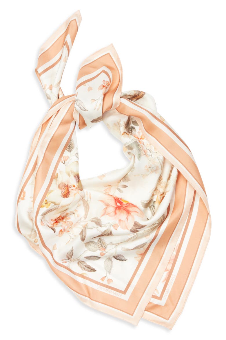 Floral Print Silk Square Scarf, Alternate, color, CREAM SONGBIRD