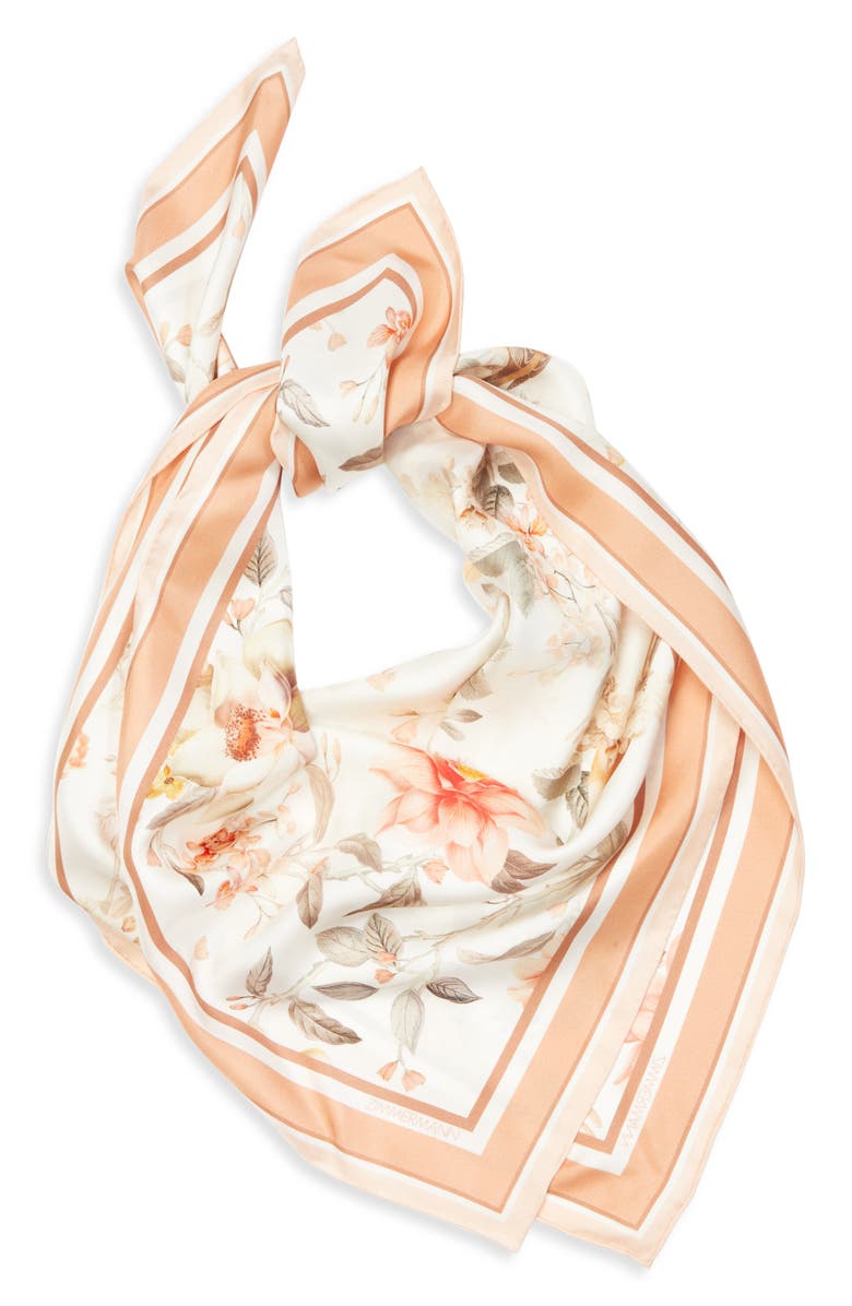 Zimmermann Floral Print Silk Square Scarf, Alternate, color, Cream Songbird