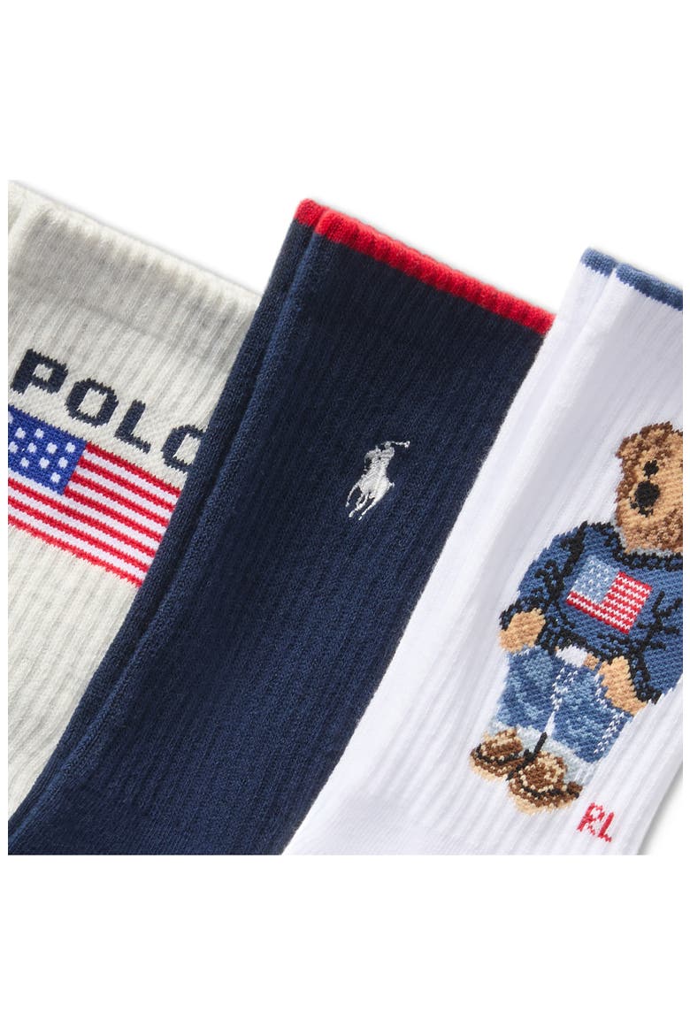 Assorted 3-Pack Bear, Polo & Pony Crew Socks, Alternate, color, WHITE/ ASSORTED
