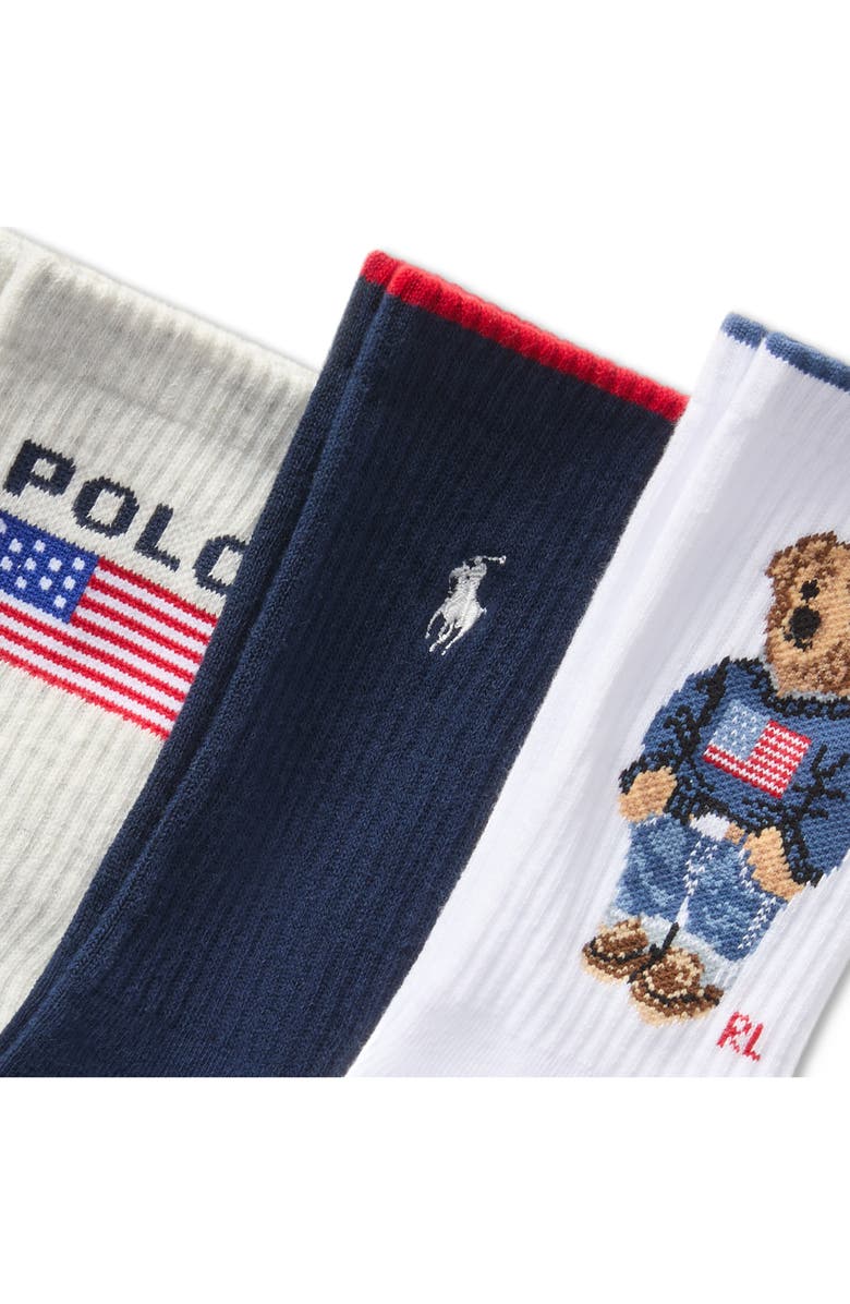 Polo Ralph Lauren Assorted 3-Pack Bear, Polo & Pony Crew Socks, Alternate, color,