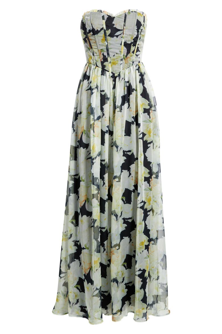 Remi Floral Strapless Corset Maxi Dress, Alternate, color, BLACK FLORAL