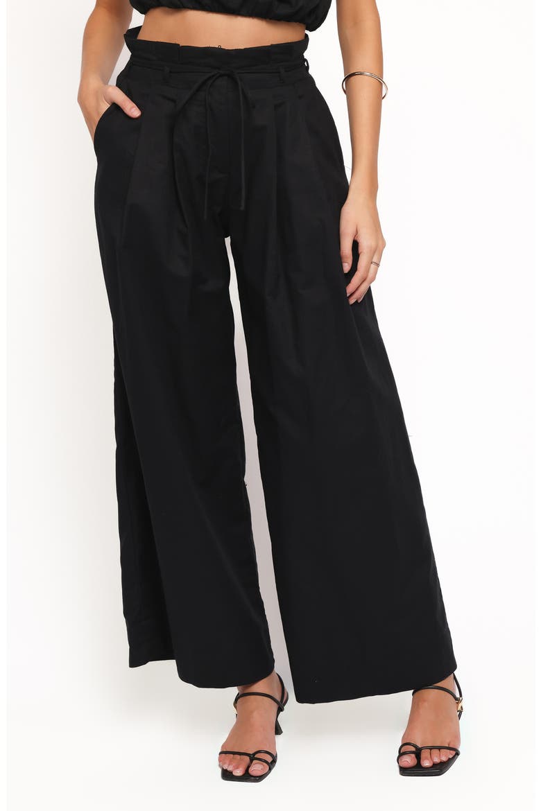 Althea Linen & Cotton Crop Top & Wide Leg Pants Set, Alternate, color, BLACK