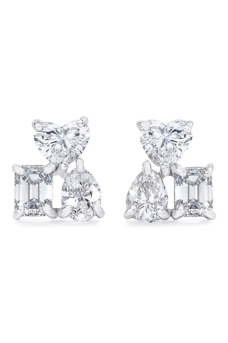 Fancy Cut Diamond Cluster Stud Earrings, Main, color, 18K WG