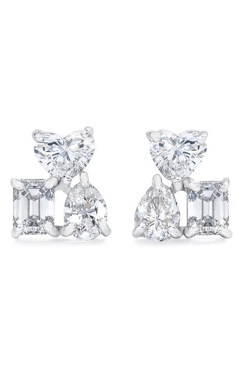 Fancy Cut Diamond Cluster Stud Earrings