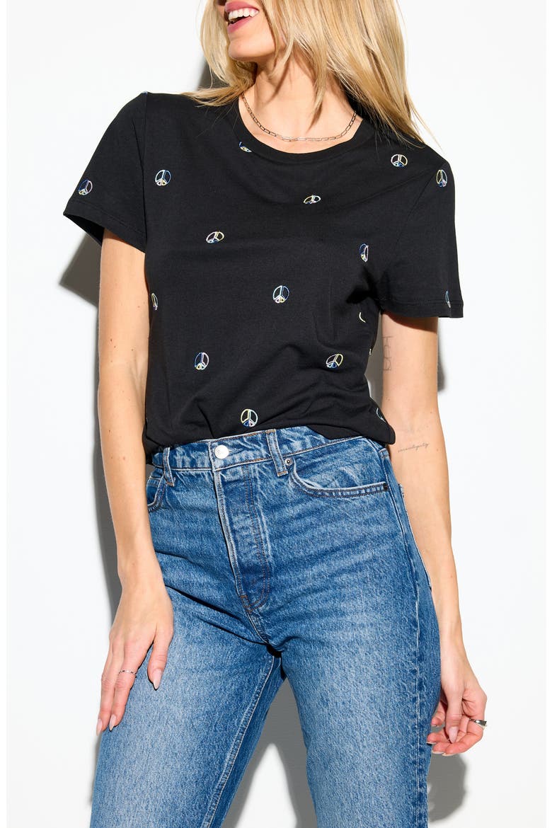 Peace Fairfax Embroidered Cotton T-Shirt, Alternate, color, BLACK