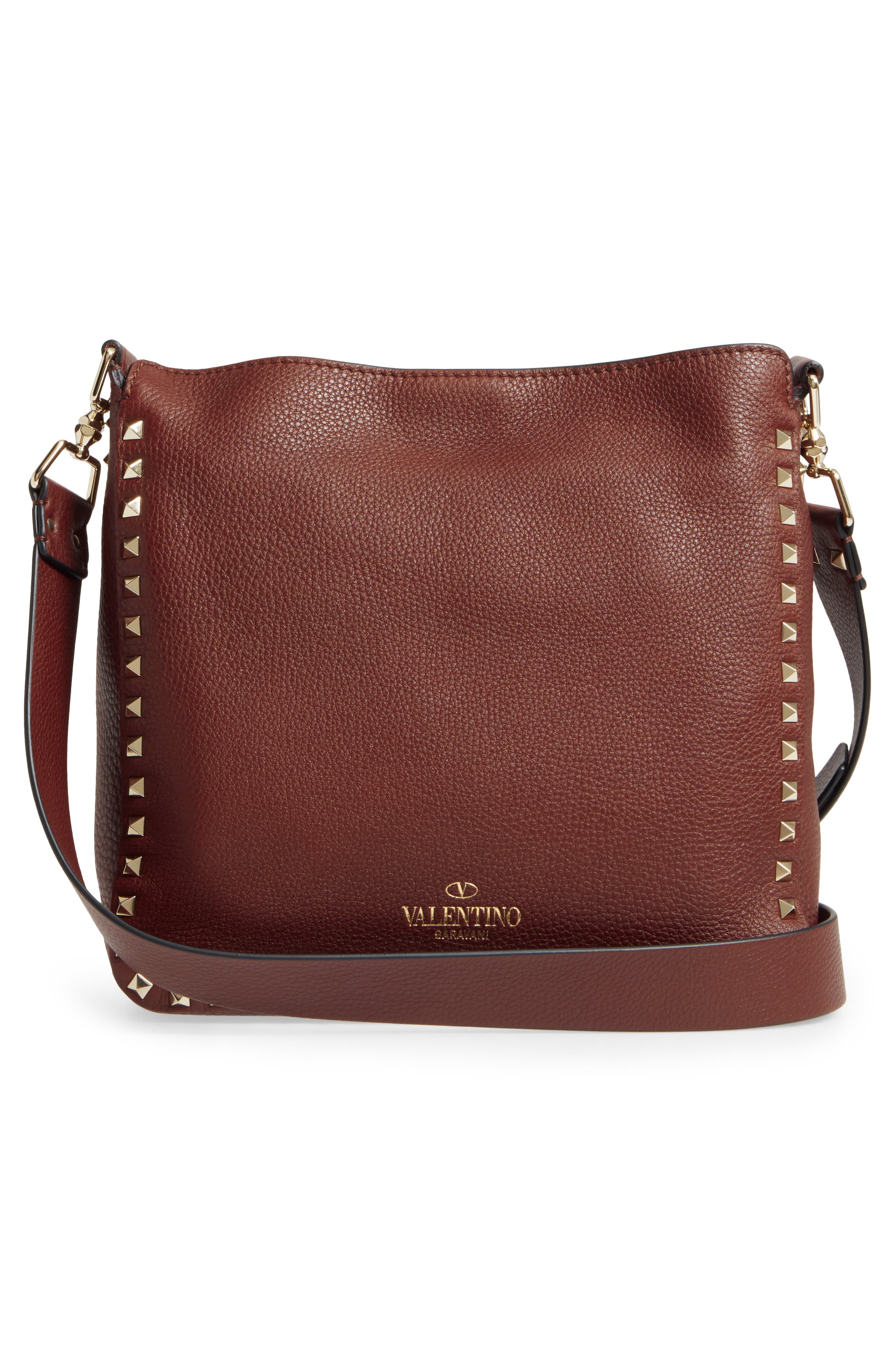 Valentino Garavani Small Rockstud Leather Hobo, Alternate, color, 