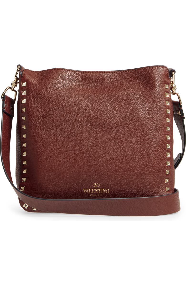 Valentino Garavani Small Rockstud Leather Hobo, Alternate, color,