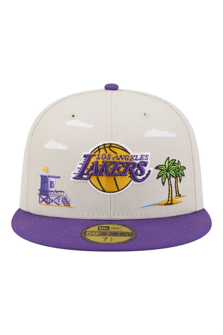 Men's New Era  Tan/Purple Los Angeles Lakers Localized City Icon 59FIFTY Fitted Hat, Alternate, color, Tan