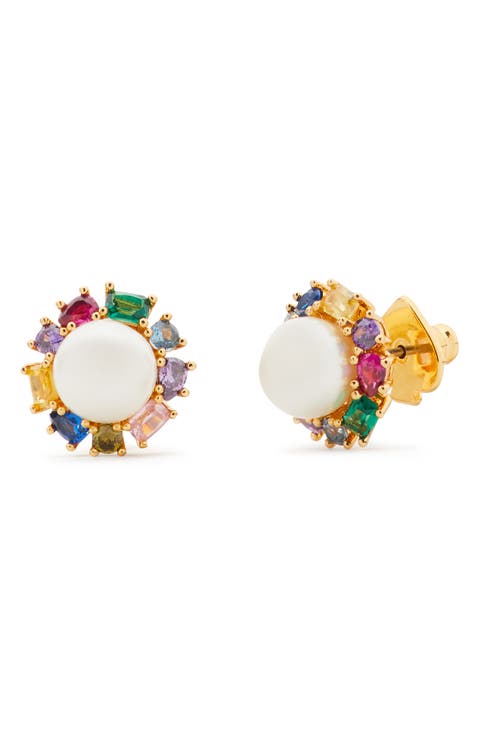 imitation pearl halo stud earrings