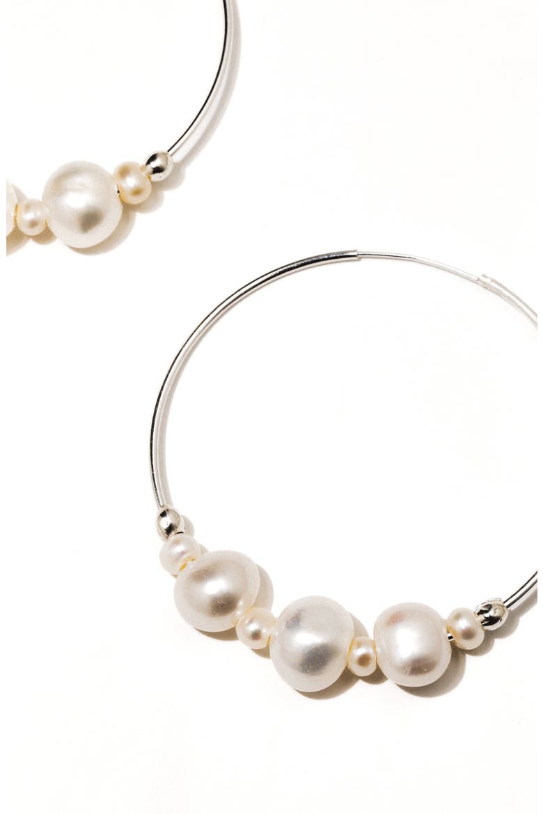 Tefnut Freshwater Pearl Hoop Earrings, Alternate, color, SILVER