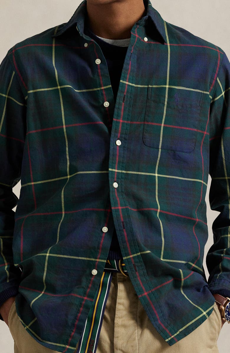 Polo Ralph Lauren Classic Fit Plaid Cotton Oxford Button-Down Shirt, Alternate, color, Green Navy Multi