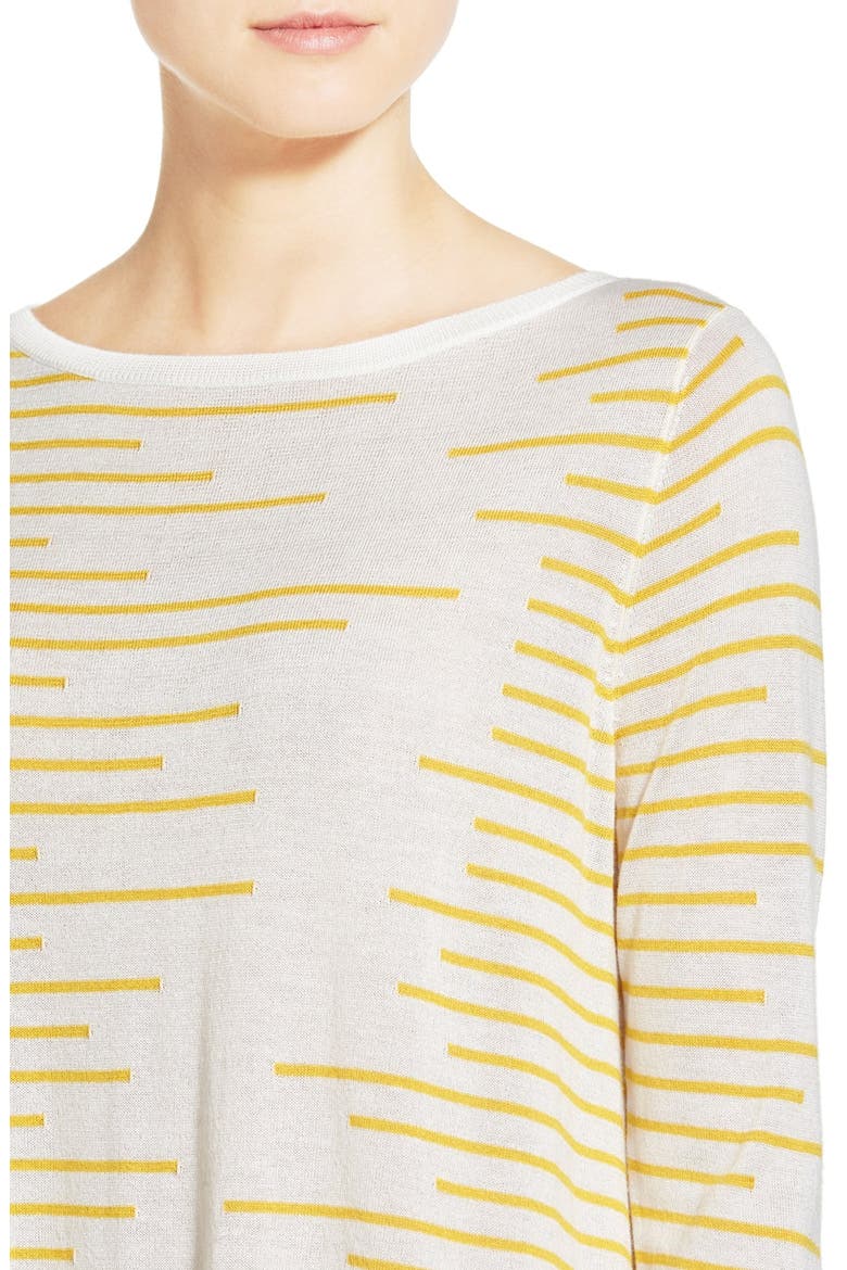 Button Back Boatneck Sweater, Alternate, color, IVORY- YELLOW LINES PATTERN