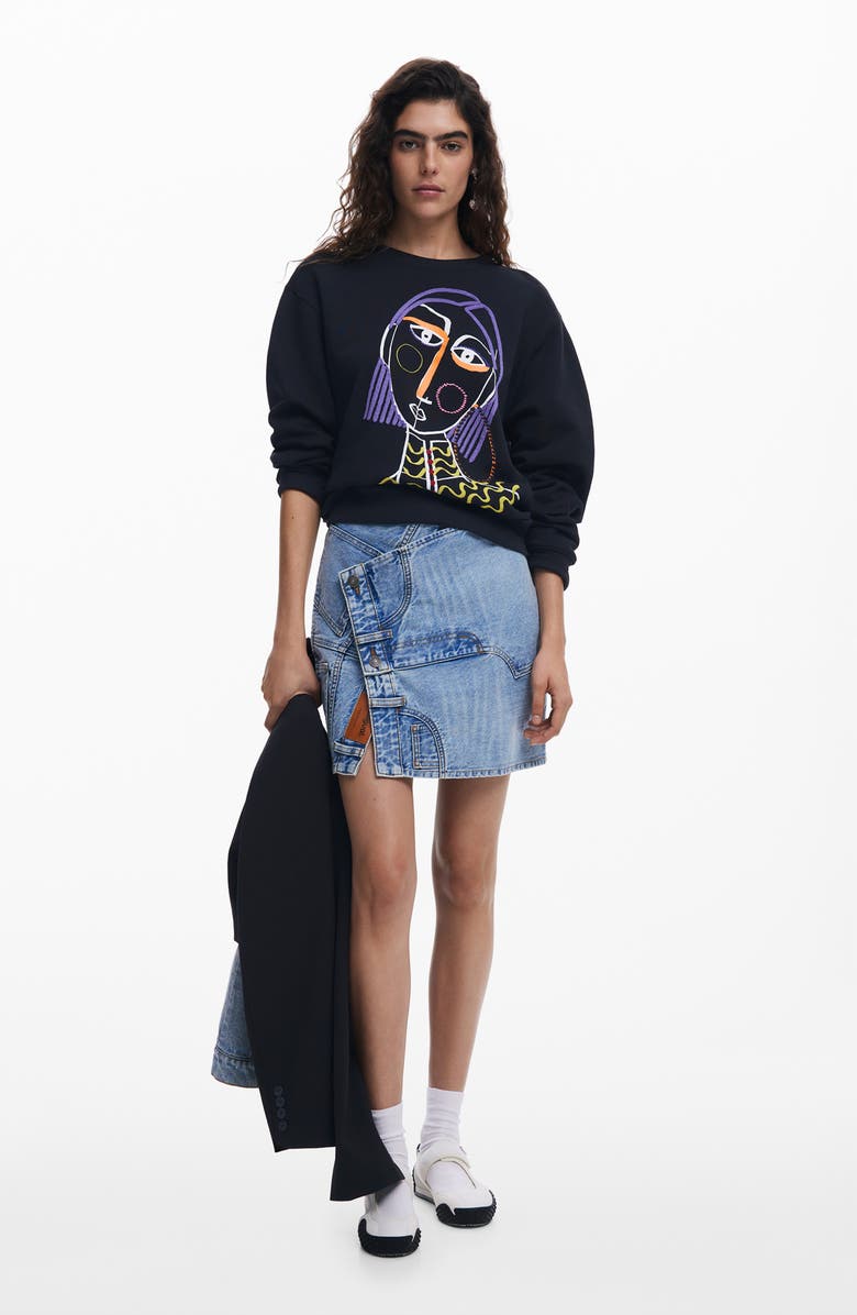 Desigual Collage Denim Wrap Miniskirt, Alternate, color, Medium Blue