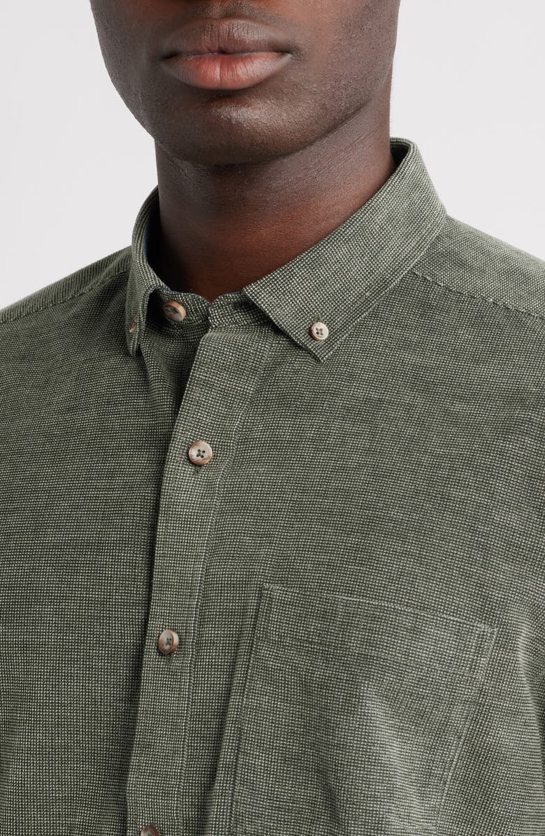 Johnston & Murphy Textured Cotton Button-Down Shirt, Alternate, color, Olive
