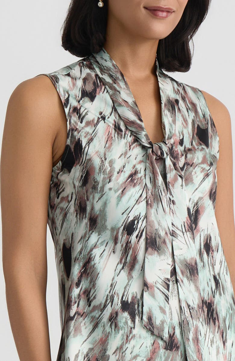 KASPER Abstract Print Tie Neck Sleeveless Top, Alternate, color,
