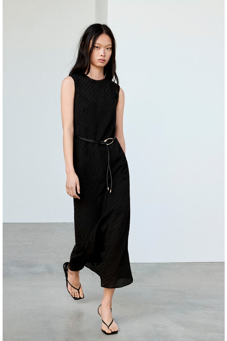 Ruched Belted Midi Dress, Alternate, color, BLACK BROWN