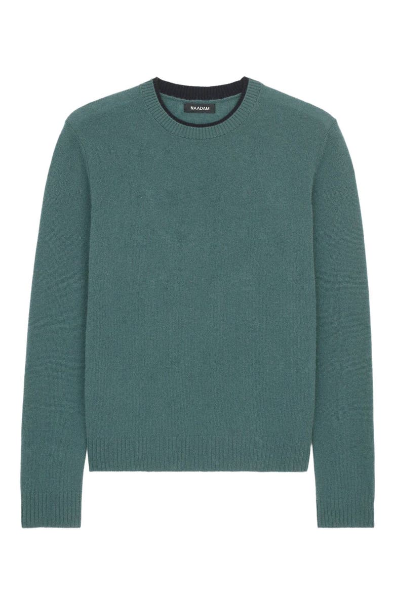 NAADAM Lightweight Cashmere Contrast Trim Crewneck Sweater, Alternate, color, Agave Green