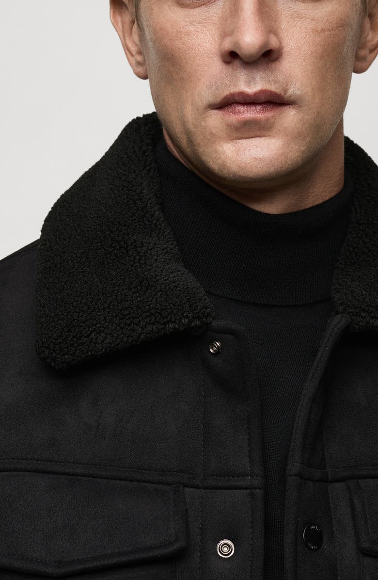 MANGO Faux Shearling Jacket, Alternate, color, Black