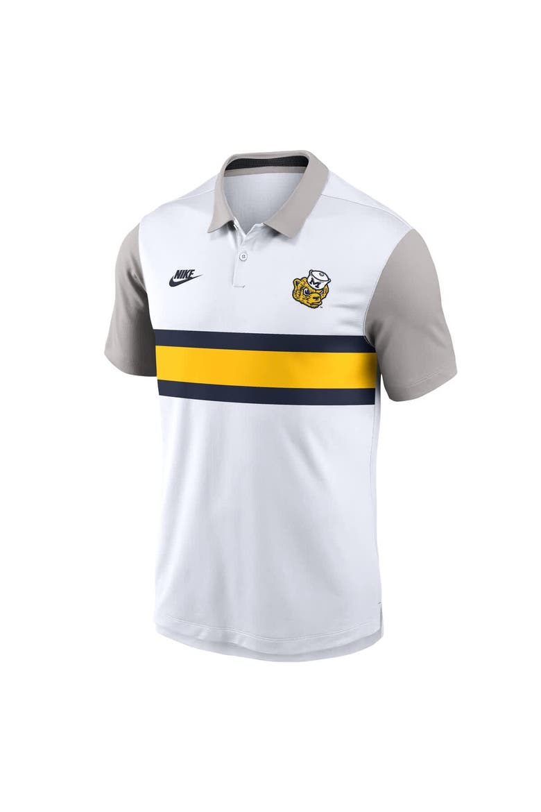 Men's Nike White/Gray Michigan Wolverines Athletic Prep Legacy Logo Vapor Performance Polo, Alternate, color, White