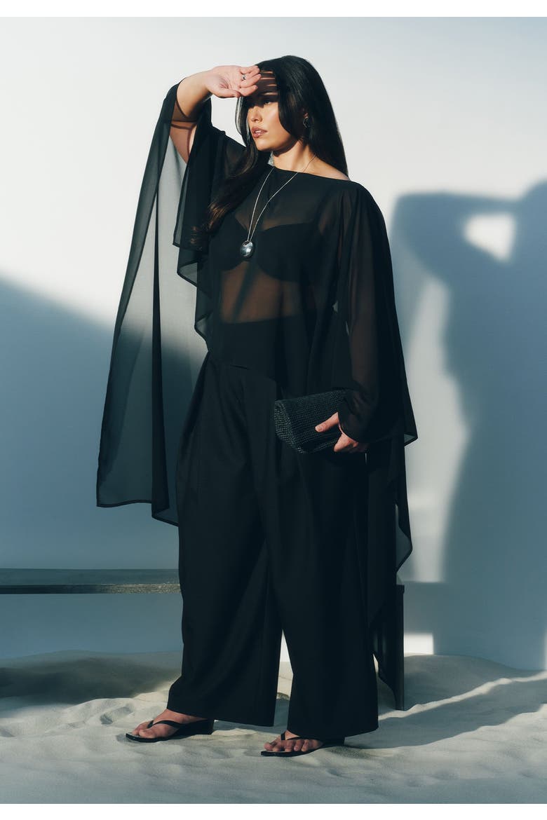 Sheer Dramatic Chiffon Cape, Main, color, BLACK ONYX