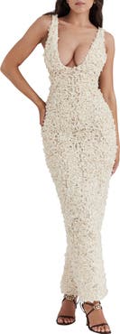 HOUSE OF CB Carena 3D Floral Appliqué Plunge Neck Gown