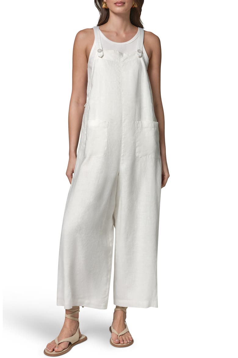 Linen Crop Overalls, Main, color, CREAM