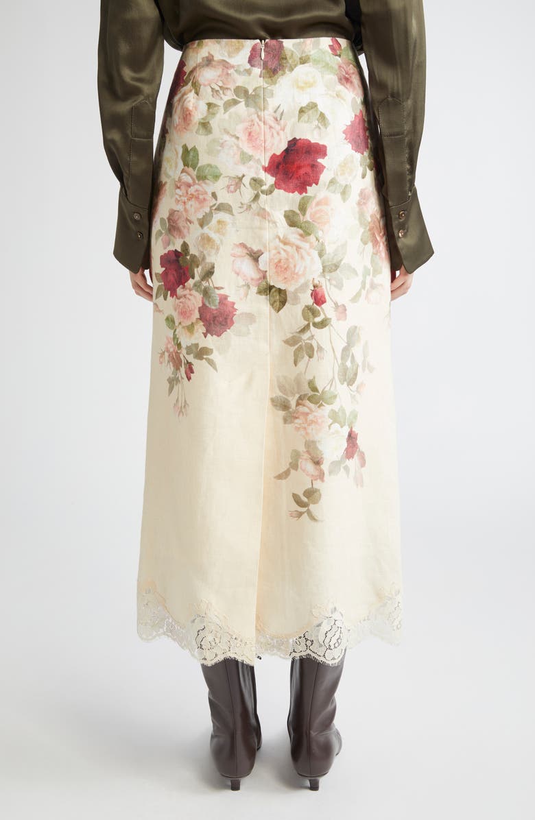 Zimmermann Hypnotic Floral Lace Trim Linen Pencil Skirt, Alternate, color, Cream Cascade