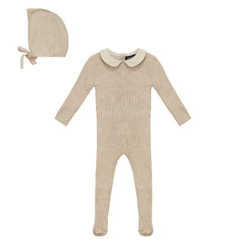 Ruffle Collar Knitted Romper and Bonnet (Baby)