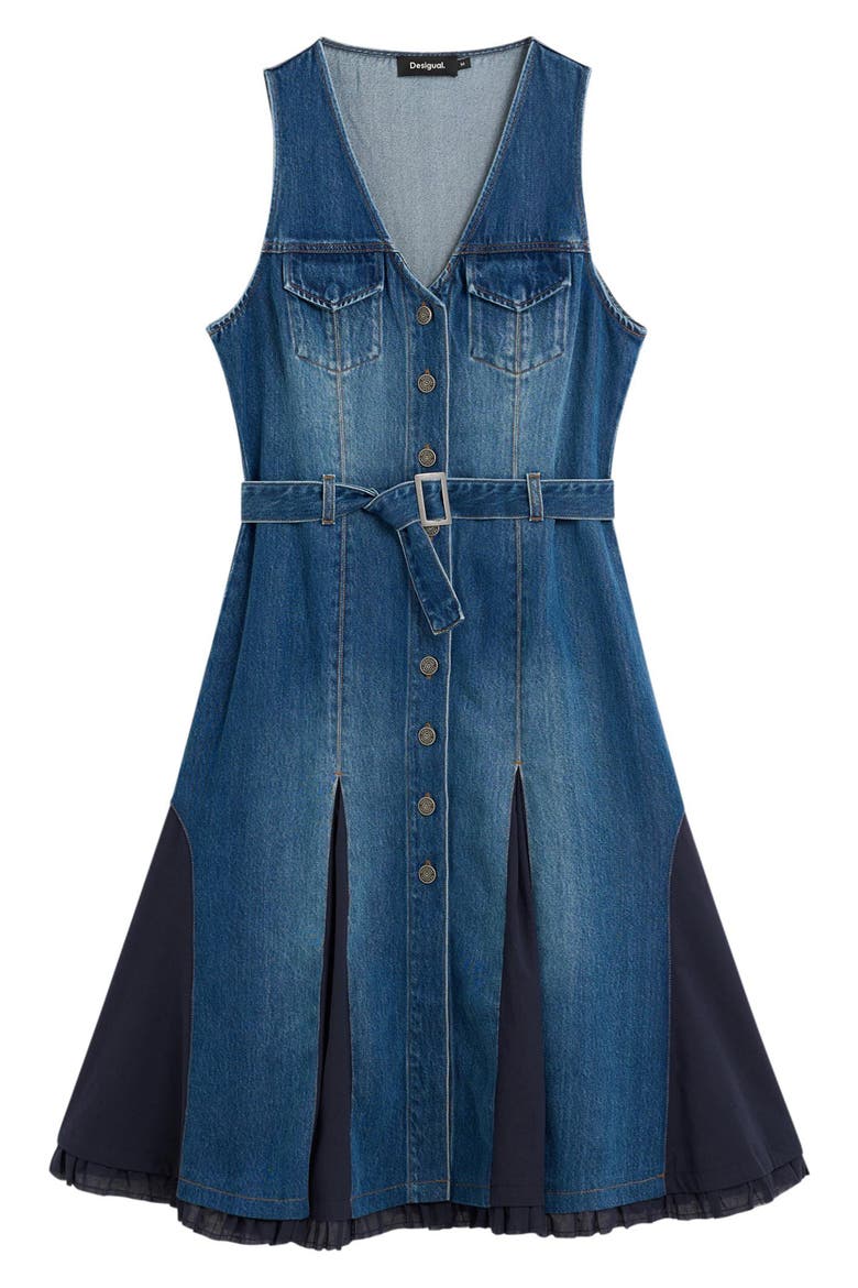 Sleeveless Denim Dress, Alternate, color, MEDIUM BLUE