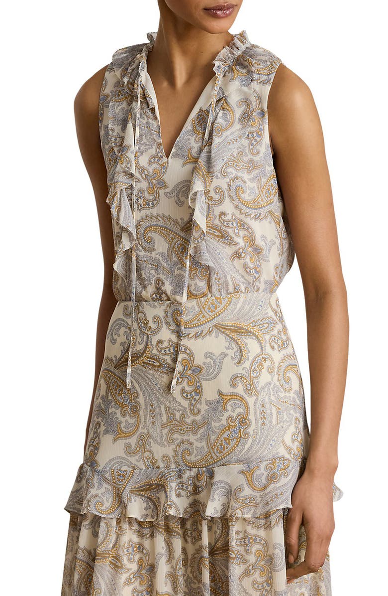 Lauren Ralph Lauren Ruffle Crinkle Top, Main, color, Cream/ Multi