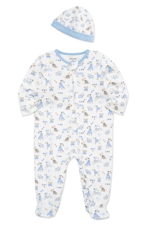 Little Me Puppy Lines Footie & Hat Set In Blue
