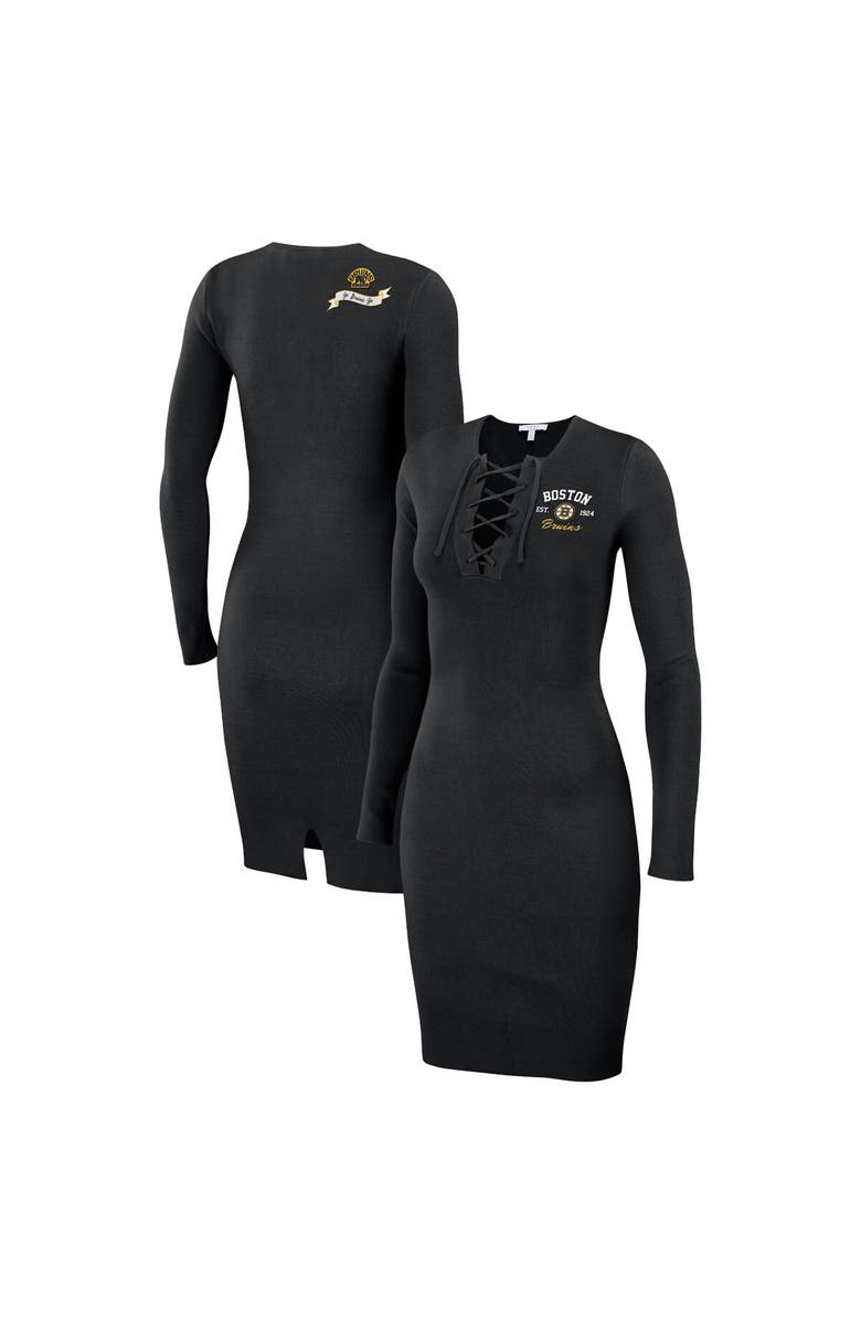 WEAR by Erin Andrews Women's WEAR by Erin Andrews  Black Boston Bruins Lace-Up Dress, Alternate, color, Black