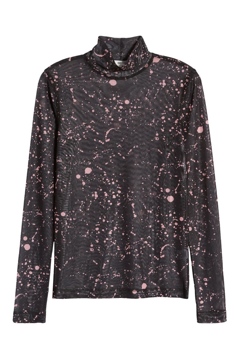 Pride Gender Inclusive Print Mesh Mock Neck Top, Alternate, color, BLACK- PINK PAINT SPRAY