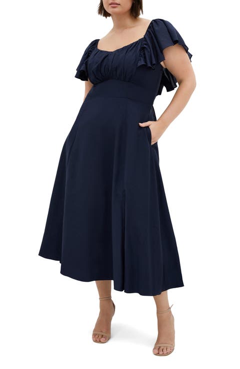 Alisa Flutter Sleeve Midi Dress