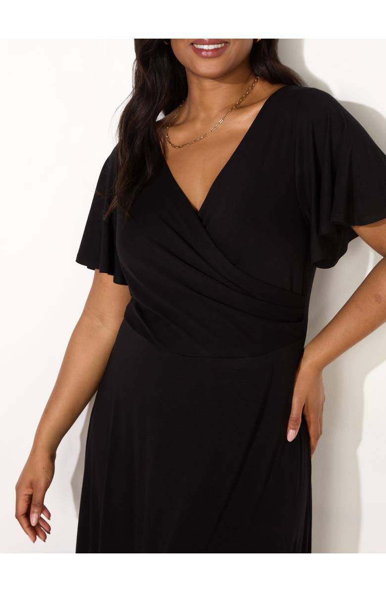 Live Unlimited Ditsy Jersey Flutter Sleeve Wrap Dress, Alternate, color, Black