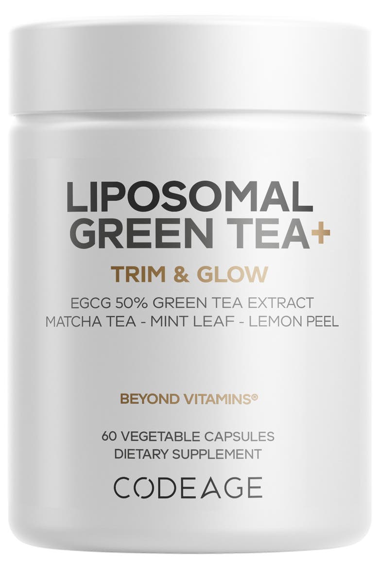 Liposomal Green Tea+ EGCG 50% Green Tea Extract, Organic Matcha Green Tea Powder, Peppermint Leaf, Lemon Peel, Liposomal Delivery - Vegan Green Tea Pils Supplement - Non-GMO, Main, color, WHITE